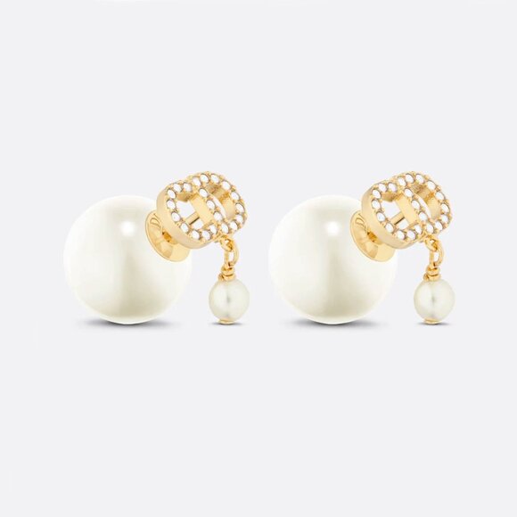 Dior Tribales Gold CC Crystal Double Face Pearl Piercing Earrings - Picture 1 of 4